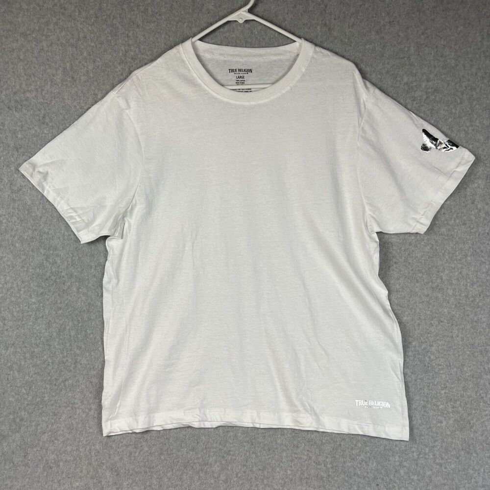 True Religion Men's Large Tees T Shirt Undershirts Crew Neck White /Silver Logo